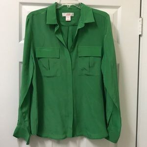 Kelly Green 100% Silk Button Down Shirt - L